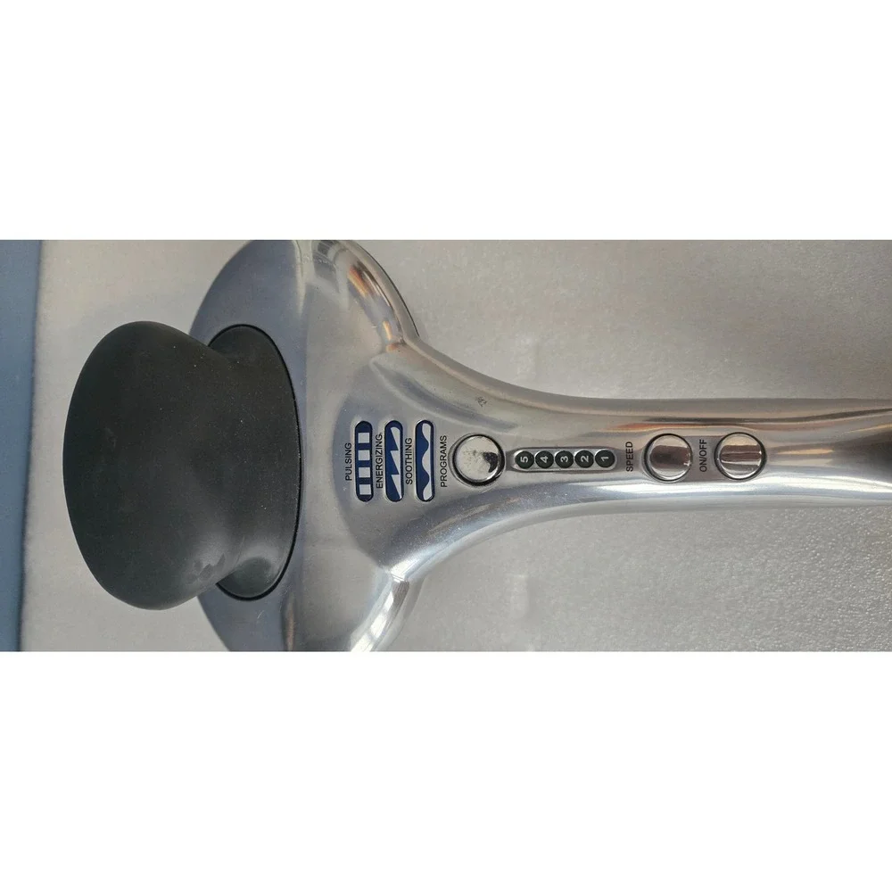 Brookstone Percussion Handheld Massager Silver 13326 5 Speed 3 Program no Cord